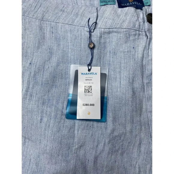 Maravela Beachwear Mens 36 Light Blue Lightweight Linen Blend Chino Shorts $280 - Picture 2 of 10